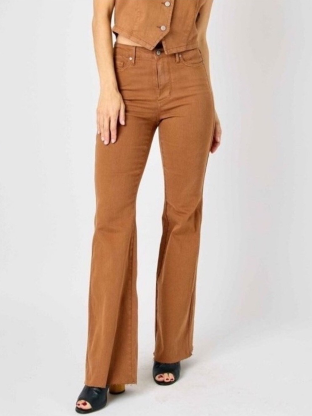 Judy Blue High Waist Tummy Control Garment Dyed Brown Flare Denim Jeans Size 27
